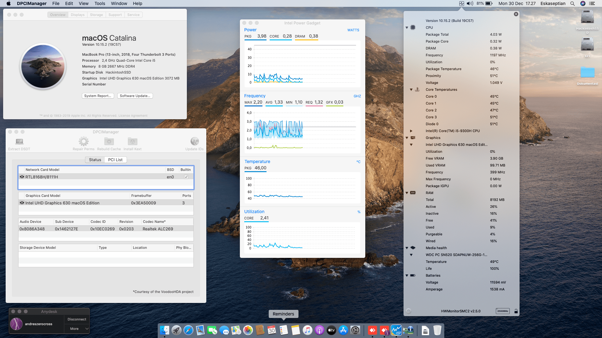 Success Hackintosh macOS Catalina 10.15.2 Build 19C57 in MSI Gaming GF63 Thin 9RCX 623ID